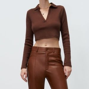 Cropped long sleeve polo